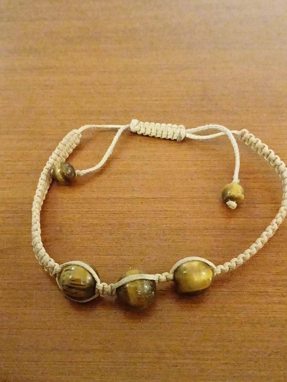 Hand-Knotted Beige Bracelet with Brown Beads Adjustable